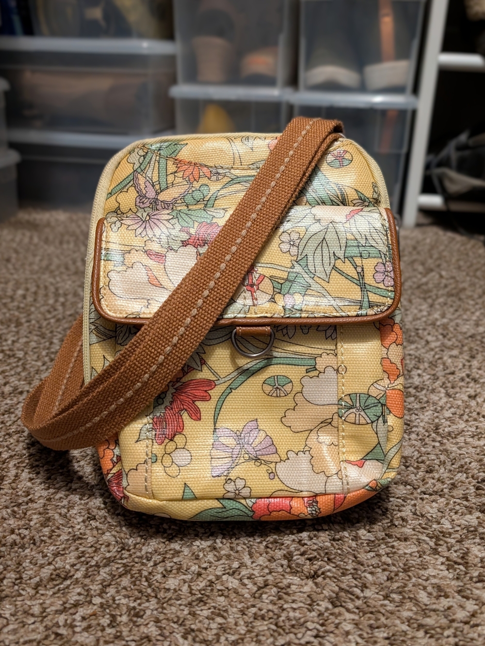 Sakroots Yellow Floral Crossbody with Brown Strap